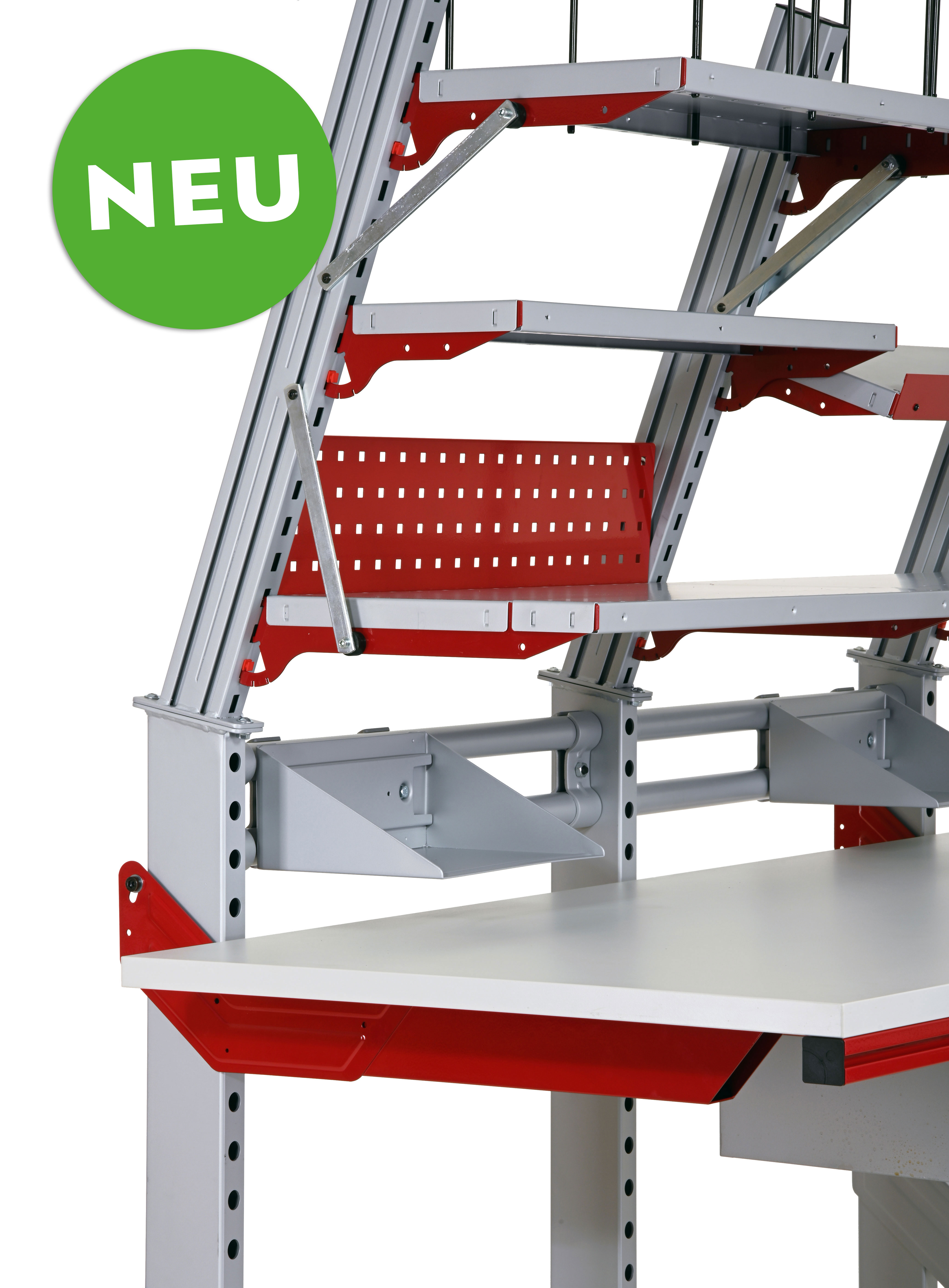 SYSTEM FLEX, shelf for heavy duty Rocholz mounting profiles with perforation with carrier arms type C, WxD: 1000x400mm, RAL9006/3003