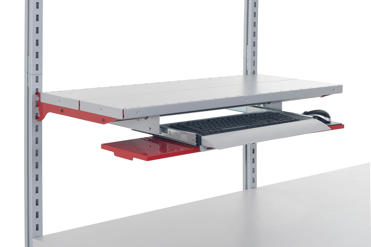 SYSTEM FLEX, shelf with retracting keyboard tray, for width 1000mm, D:400mm RAL9006+3003