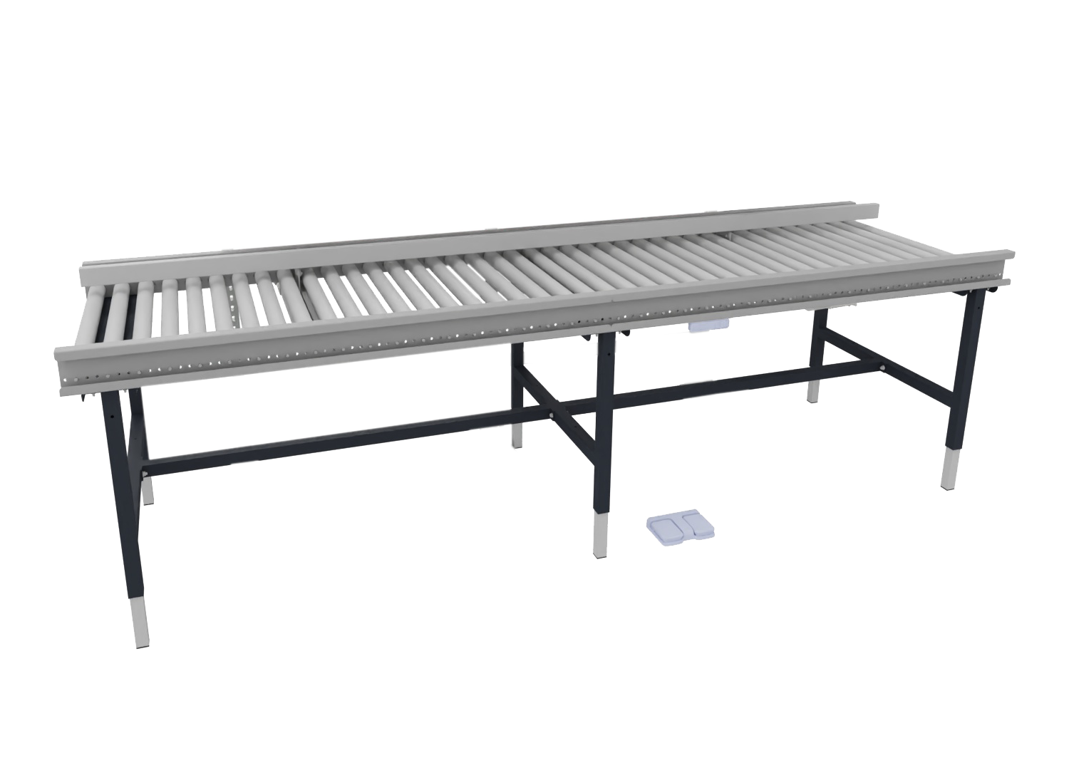 Langer Packtisch mit Kartonaufrichthilfe, Rollenbahn und ergonomischer Arbeitsfläche für Langgutverpackung