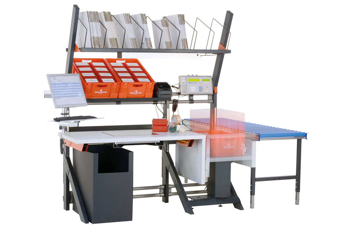 MODUL 5000 Packing and work table with scale, WxDxH: 2000x1040x1330mm, adjustable by crank