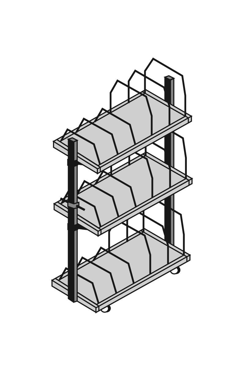 Kartonmagazin mobil mit Schiebebügel BxTxH: 1600x600x1860mm