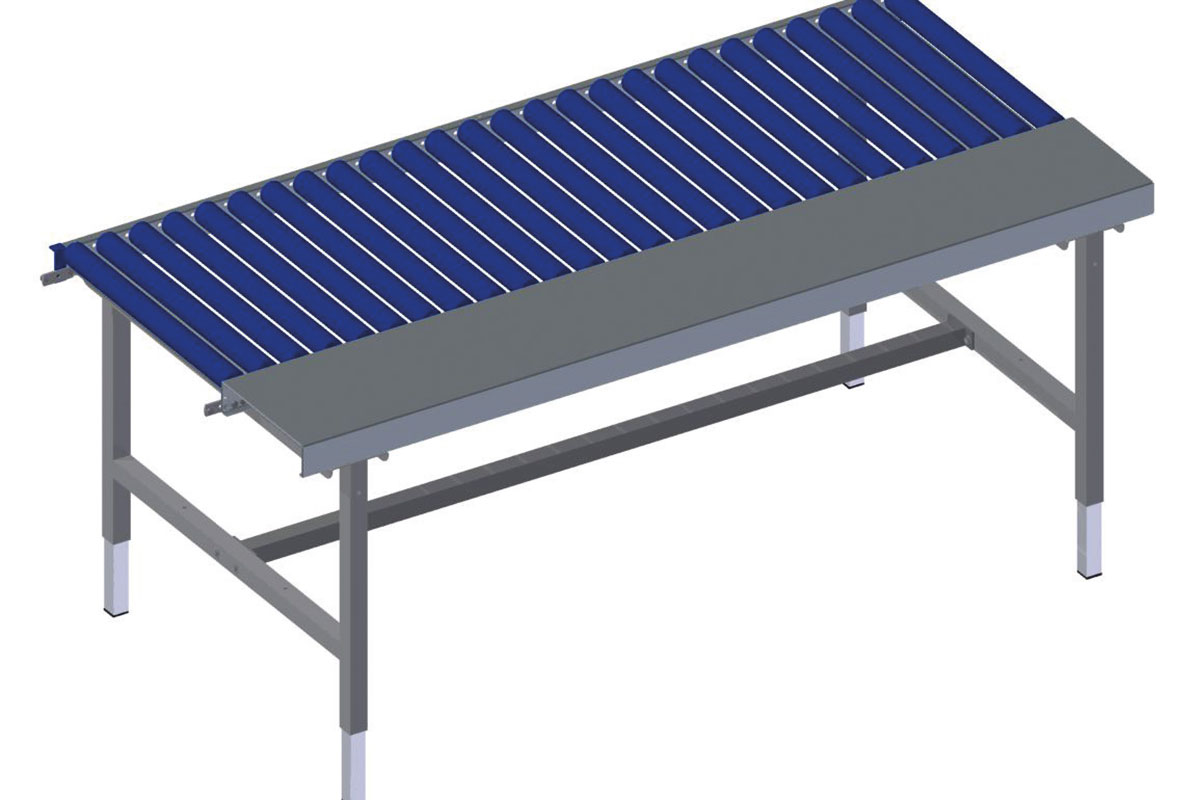 SYSTEM 2000, roller track table with work surface, WxDxH: 1955x920x710-960mm, adjustable by crank