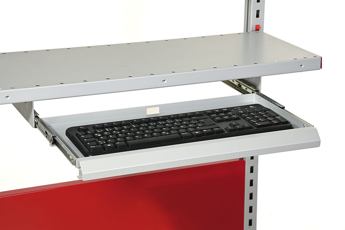 SYSTEM FLEX, shelf with retracting keyboard tray, for width 800mm, D:300mm RAL9006+3003