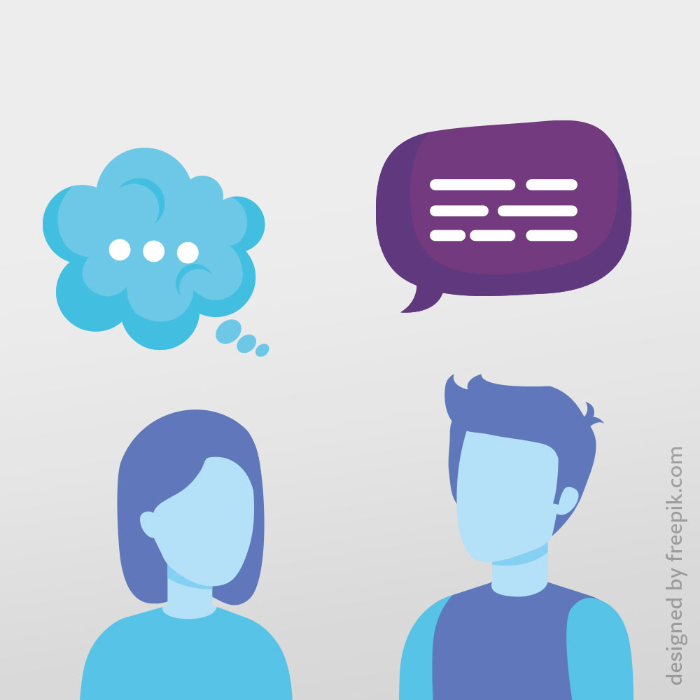 Grafik mit zwei Menschen die miteinander mittels Sprechblasen sprechen zum Thema FAQ-Erklärungen bei Rocholz