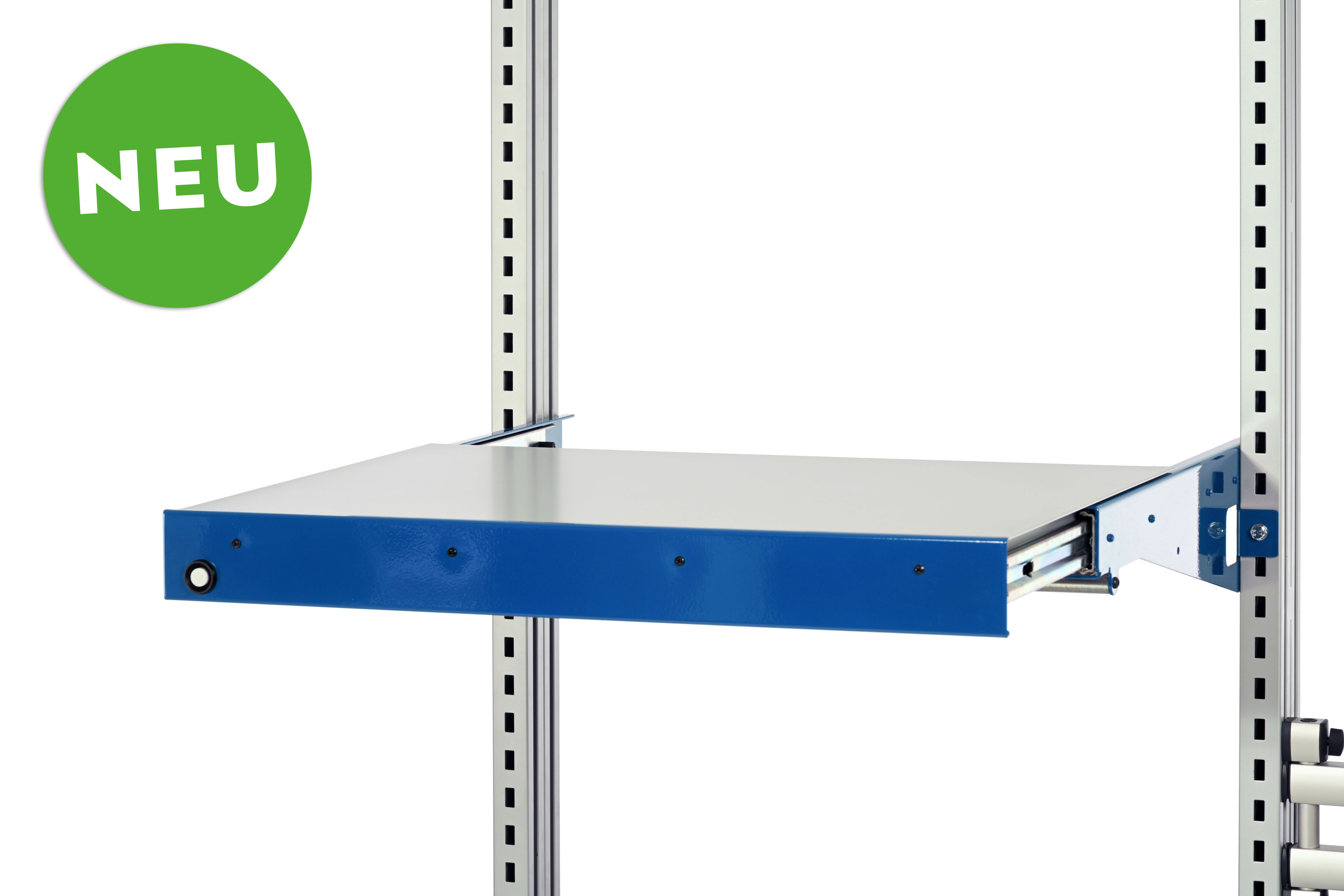 SYSTEM FLEX, retracting shelf for Heavy Duty mounting profiles, WxDxH: 800x500x140mm, RAL9006/5010